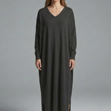 Maxikleid für Damen mit V-Ausschnitt und langen Ärmeln
