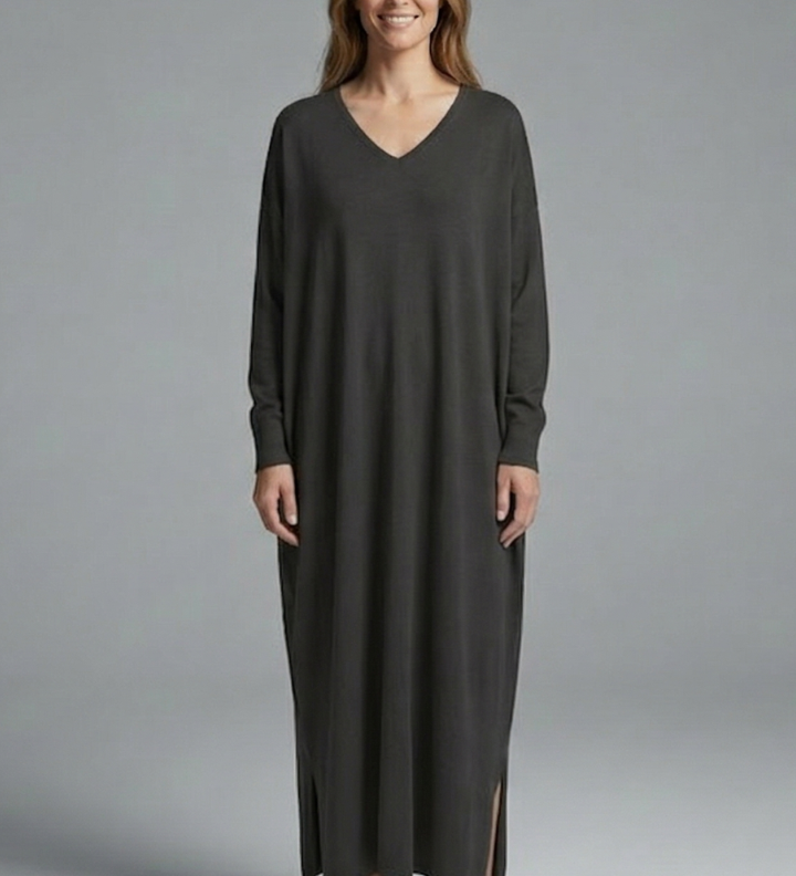 Maxikleid für Damen mit V-Ausschnitt und langen Ärmeln