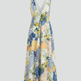 Damen Maxikleid mit V-Ausschnitt und bedruckter Oberfläche