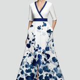 Damen Maxikleid mit V-Ausschnitt und bedruckter Oberfläche