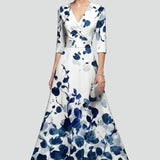Damen Maxikleid mit V-Ausschnitt und bedruckter Oberfläche