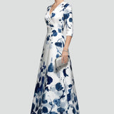Damen Maxikleid mit V-Ausschnitt und bedruckter Oberfläche