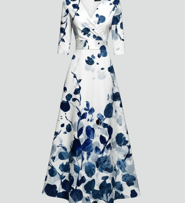 Damen Maxikleid mit V-Ausschnitt und bedruckter Oberfläche