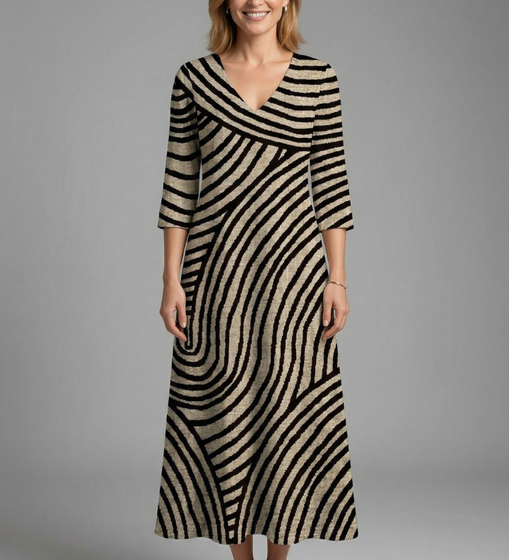 Damen Maxi-Kleid mit V-Ausschnitt und kurzen Ärmeln