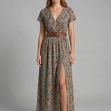 Damen Maxi-Kleid mit V-Ausschnitt und seitlichem Schlitz