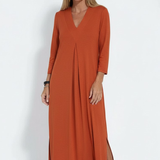 Maxikleid für Damen mit V-Ausschnitt und seitlichem Schlitz