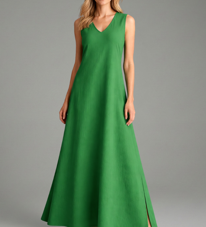 Maxikleid für Damen mit V-Ausschnitt und seitlichem Schlitz