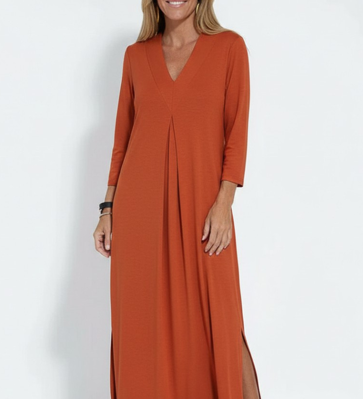 Damen Maxi-Kleid mit V-Ausschnitt und seitlichem Schlitz