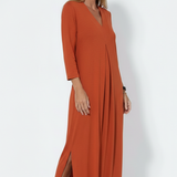 Maxikleid für Damen mit V-Ausschnitt und seitlichem Schlitz