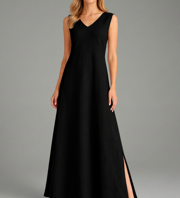Maxikleid für Damen mit V-Ausschnitt und seitlichem Schlitz