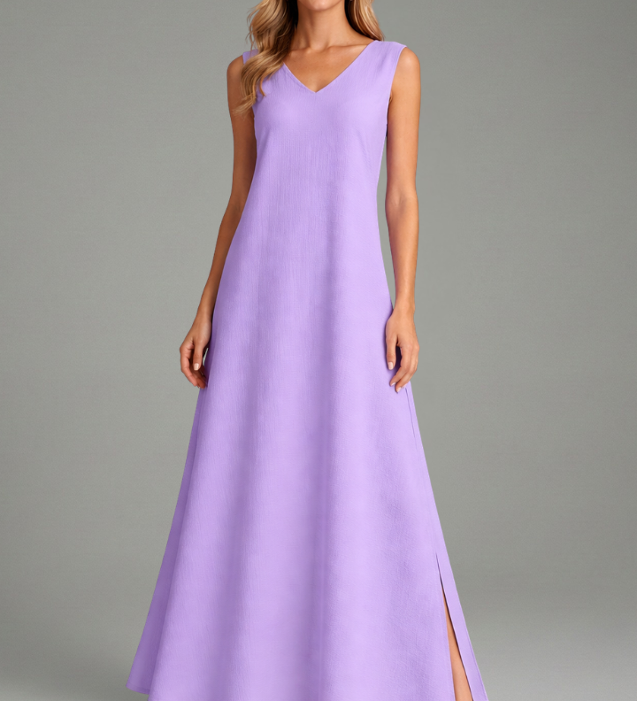 Damen Maxi-Kleid mit V-Ausschnitt und seitlichem Schlitz
