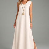 Damen Maxi-Kleid mit V-Ausschnitt und seitlichem Schlitz