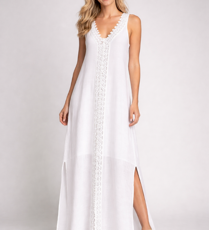 Maxikleid für Damen mit V-Ausschnitt und seitlichen Schlitzen