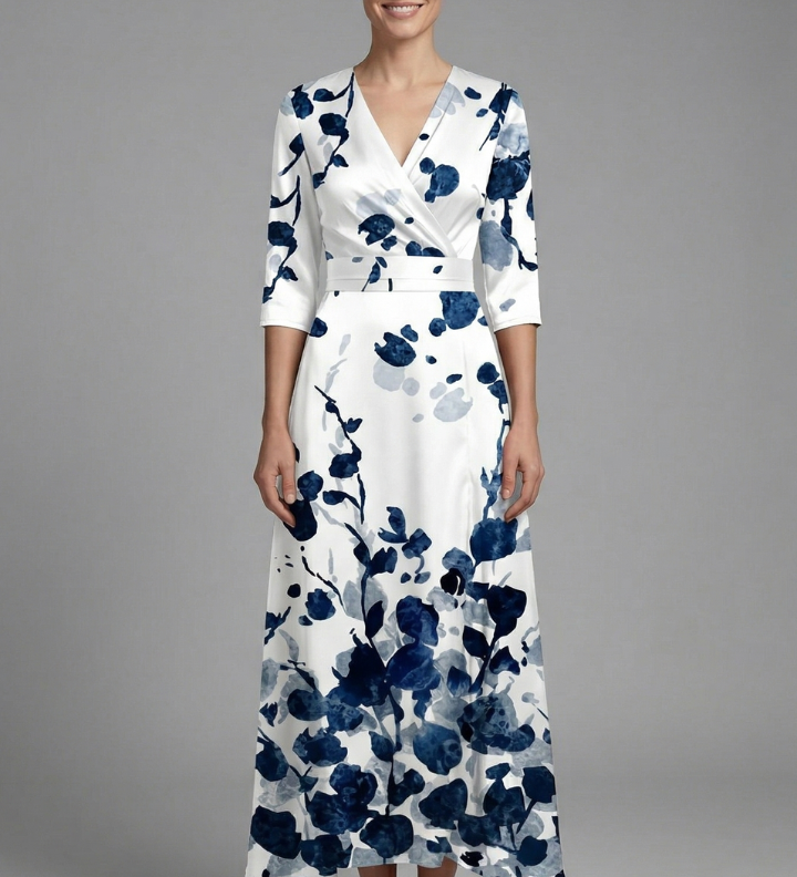 Damen Maxi Kleid mit V-Ausschnitt und Wickelbund