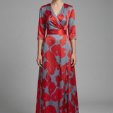 Damen Maxi Kleid mit V-Ausschnitt und Wickelbund