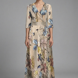 Damen Maxi Kleid mit V-Ausschnitt und Wickelbund