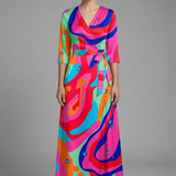 Damen Maxi Kleid mit V-Ausschnitt und Wickelbund