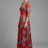 Damen Maxi Kleid mit V-Ausschnitt und Wickelbund
