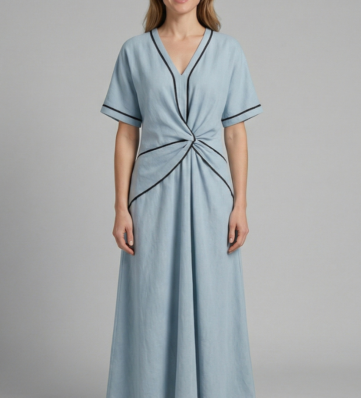 Maxikleid für Damen mit V-Ausschnitt und drapierter Taille