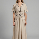 Maxikleid für Damen mit V-Ausschnitt und drapierter Taille