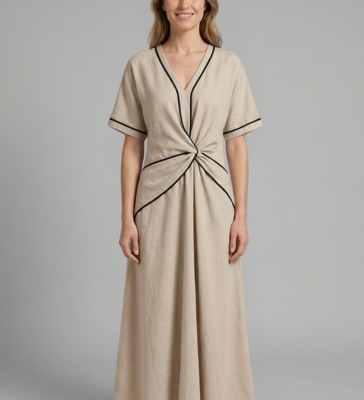 Maxikleid für Damen mit V-Ausschnitt und drapierter Taille