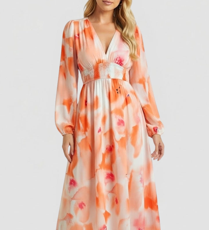 Maxikleid für Damen mit V-Ausschnitt und Blumenmuster