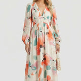 Maxikleid für Damen mit V-Ausschnitt und Blumenmuster
