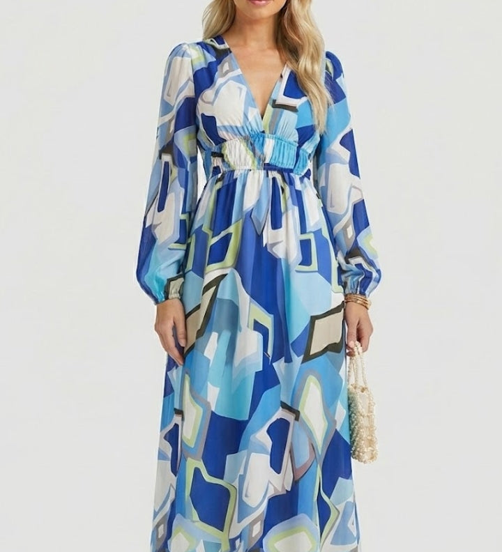 Maxikleid für Damen mit V-Ausschnitt und Blumenmuster