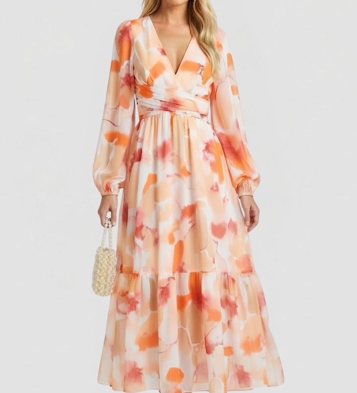 Maxikleid für Damen mit V-Ausschnitt und Blumenmuster
