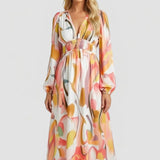 Maxikleid für Damen mit V-Ausschnitt und Blumenmuster