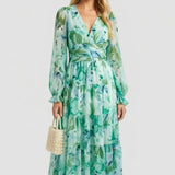 Maxikleid für Damen mit V-Ausschnitt und Blumenmuster