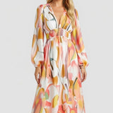 Maxikleid für Damen mit V-Ausschnitt und Blumenmuster