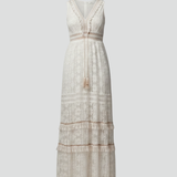 Damen Maxi-Kleid mit V-Ausschnitt und gestuftem Rock