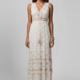 Damen Maxi-Kleid mit V-Ausschnitt und gestuftem Rock