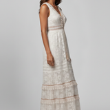 Damen Maxi-Kleid mit V-Ausschnitt und gestuftem Rock