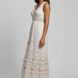 Damen Maxi-Kleid mit V-Ausschnitt und gestuftem Rock