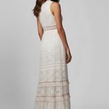 Damen Maxi-Kleid mit V-Ausschnitt und gestuftem Rock