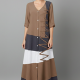 Damen Maxi-Kleid mit V-Ausschnitt und Knopfleiste