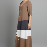 Damen Maxi-Kleid mit V-Ausschnitt und Knopfleiste