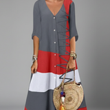 Damen Maxi-Kleid mit V-Ausschnitt und Knopfleiste
