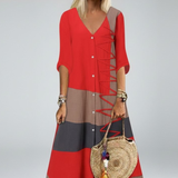 Damen Maxi-Kleid mit V-Ausschnitt und Knopfleiste