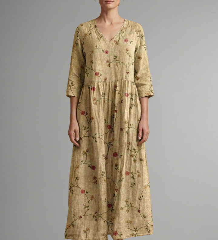Maxikleid für Damen mit V-Ausschnitt und floralem Muster