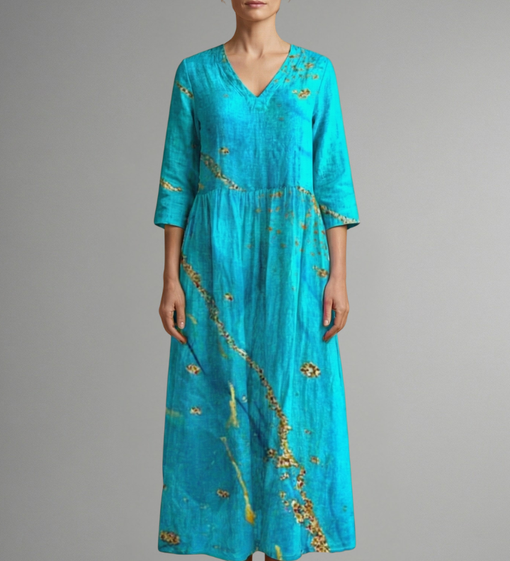 Maxikleid für Damen mit V-Ausschnitt und floralem Muster