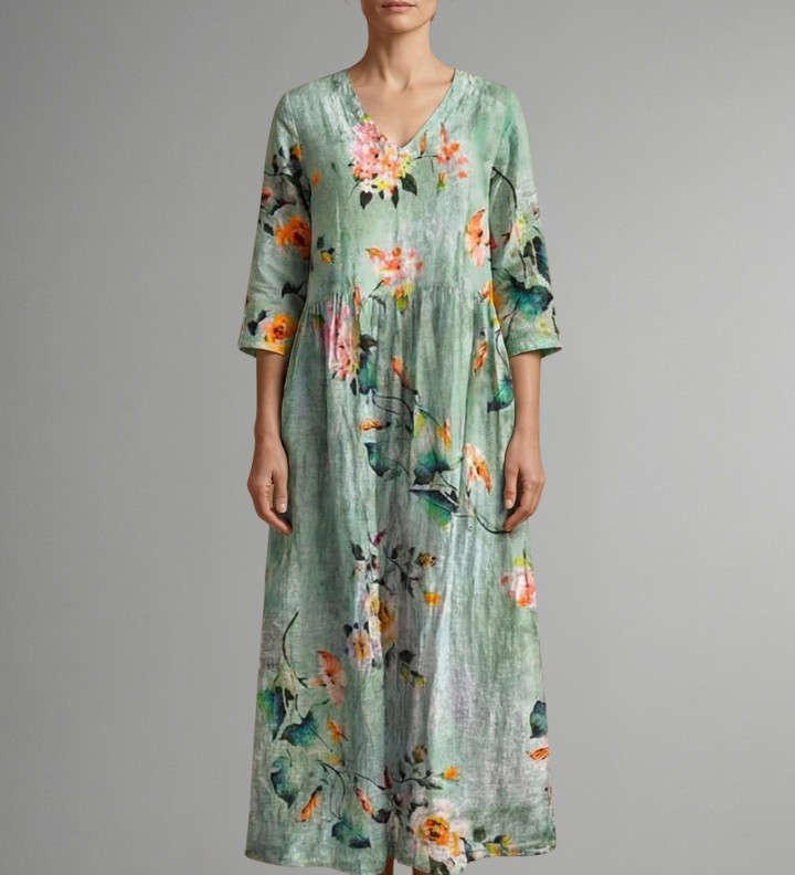 Maxikleid für Damen mit V-Ausschnitt und floralem Muster