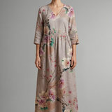 Maxikleid für Damen mit V-Ausschnitt und floralem Muster