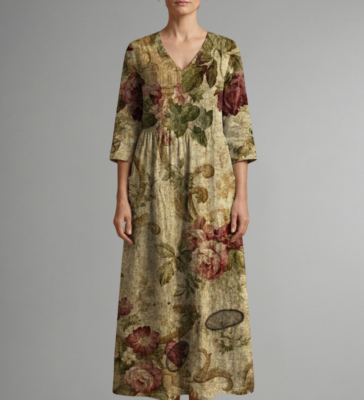 Maxikleid für Frauen mit V-Ausschnitt und floralem Muster
