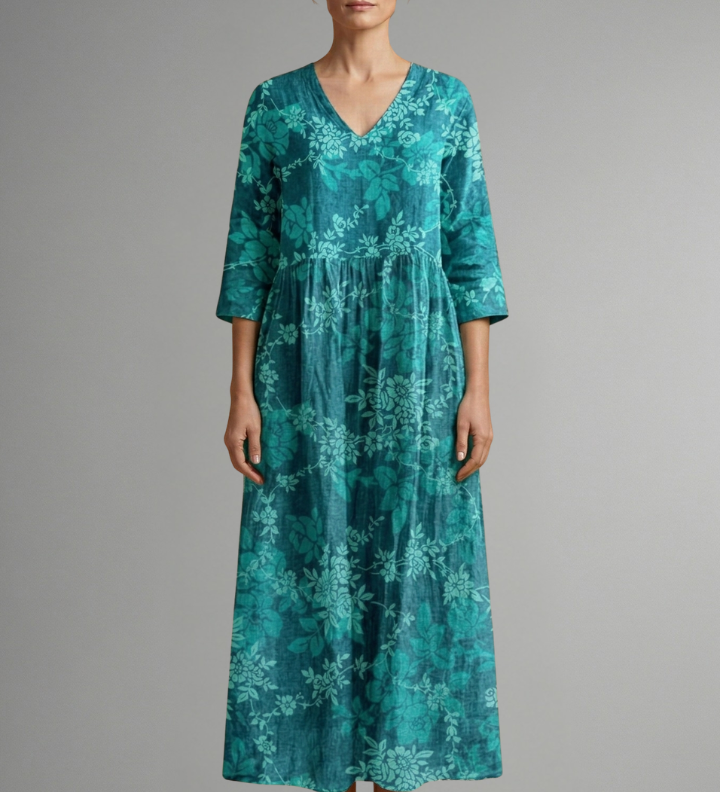 Maxikleid für Damen mit V-Ausschnitt und floralem Muster