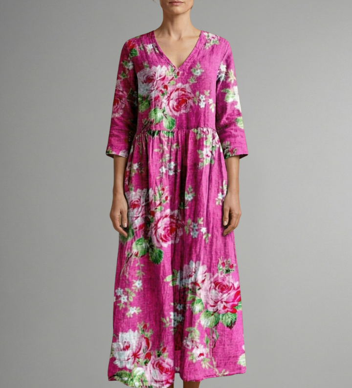 Maxikleid für Damen mit V-Ausschnitt und floralem Muster