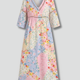 Maxikleid für Damen mit V-Ausschnitt und Patchwork-Druck
