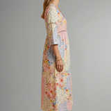 Maxikleid für Damen mit V-Ausschnitt und Patchwork-Druck